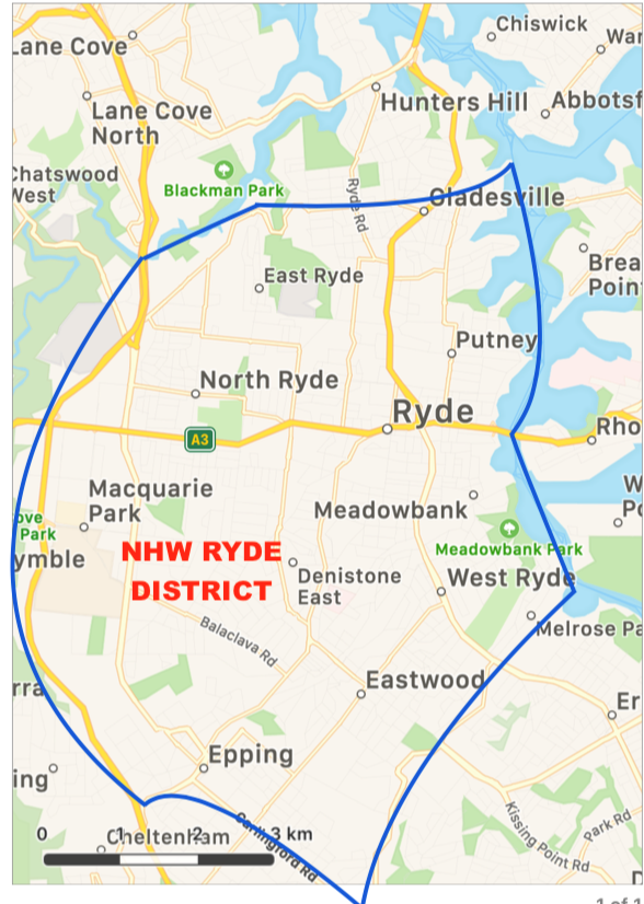 Map1. NHW Ryde District  Areas 1 January 2022